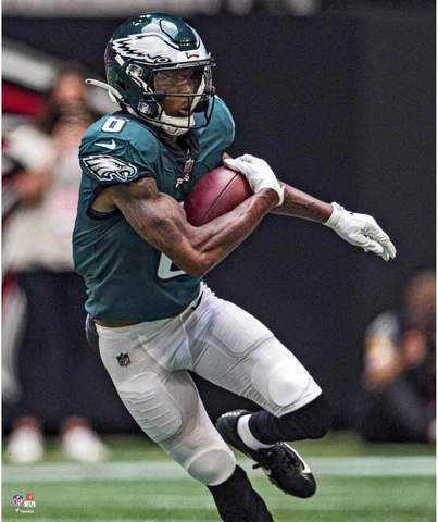 DeVonta Smith Philadelphia Eagles Unsigned Running with Ball Photograph Cover