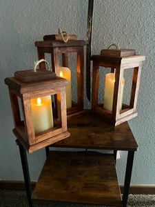 Rustic Wooden Candle Lantern | Farmhouse Decor | Indoor Outdoor Lantern - Picture 1 of 12