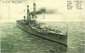 Cartolina USS New York (BB-34) RPPC 1912-1947 Corazzata degli Stati Uniti - Foto 1 di 2