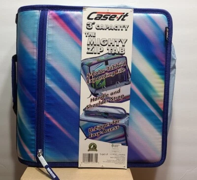 Carpeta con cremallera Case It "Mighty Zip Tab" * 3 anillos * 3" capacidad * AZUL BORROSO NUEVO CON ETIQUETAS Foto 1 de 2