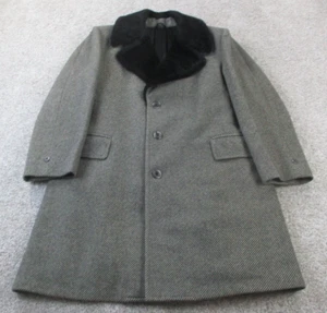 Vintage Hughes & Hatcher Faux Fur Collar Overcoat Union Made USA Black Gray EUC - Picture 1 of 13