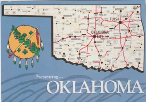 PRÄSENTATION... OKLAHOMA STATE KARTE POSTKARTE UNBESPIELT 1X3 - Bild 1 von 3