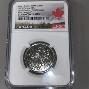 2021 🇨🇦 Canada 50c KING GEORGE COAT OF ARMS 100TH ANNIVERSARY NGC GEM UNC - Picture 1 of 3