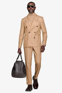 Dan John Men's Camel Double-Breasted Suit Blazer Jacket & Trousers Various Size - Picture 1 of 26