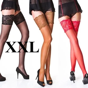 NEU!!! XL-XXL LYCRA HALTERLOSE STRÜMPFE 20 DEN BREITE SPITZE 15 CM EU ! - Picture 1 of 6