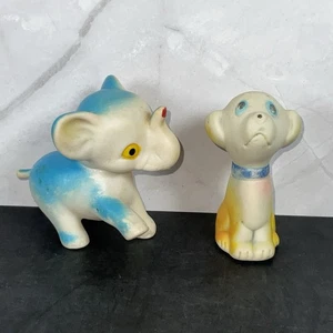 Juguetes chirriantes de goma vintage elefante y perro retro años 60 70 hechos en Corea - Imagen 1 de 7