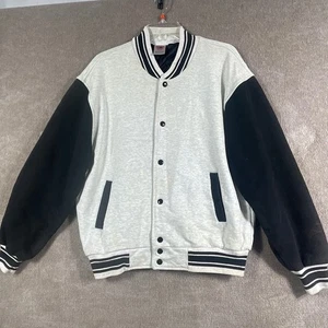 Giacca vintage Fruit of the Loom Varsity uomo grande grigia nera foderata in supercotone - Foto 1 di 18