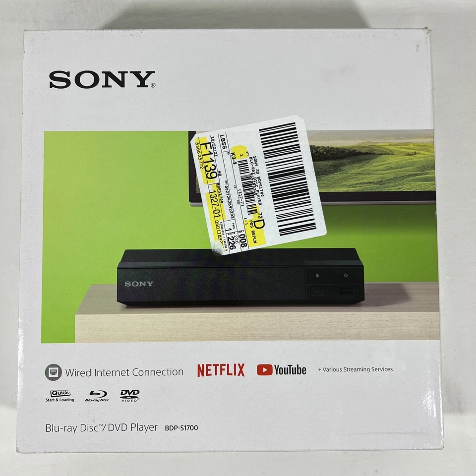 NEW Sony BDP-S1700 Blu-Ray DVD Player Wired Internet Connection YouTube Netflix - Image 1 of 2