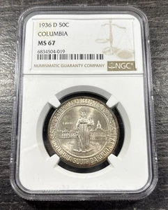 1936-D 50C Columbia Commemorative Half Dollar NGC MS67 - Item#107 - Picture 1 of 8