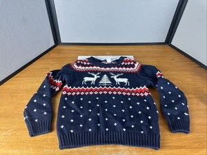 NEW Janie and Jack Reindeer Holiday Sweater Navy Blue & Red Size 4 - Picture 1 of 7