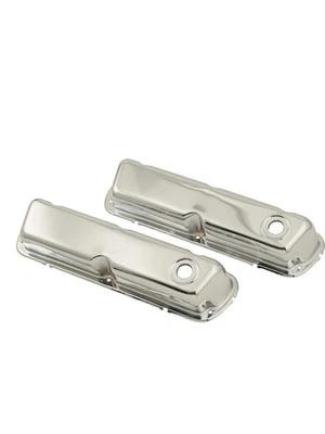 Mr Gasket Valve Cover Stock Height Baffled Breather Hole Steel Chrome Sm (9804) - Image 1 of 4