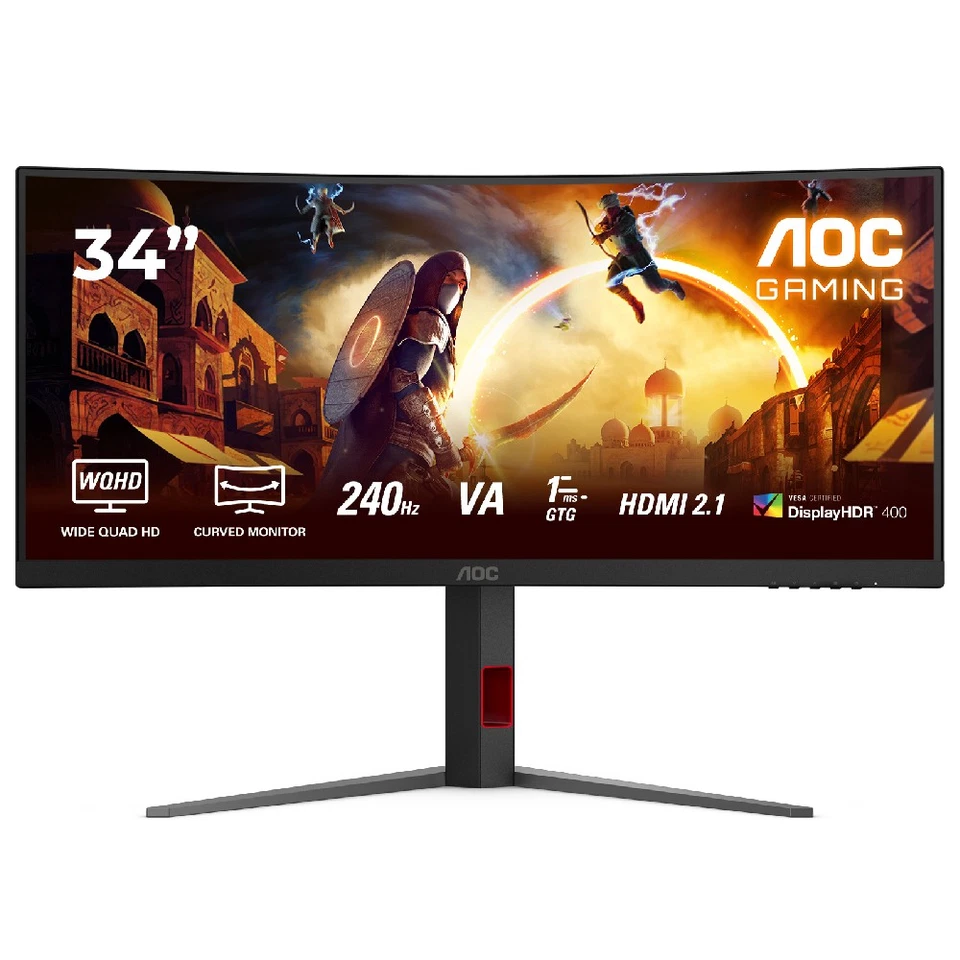 AOC G4 CU34G4Z 34" Curved UWQHD 240Hz 0.3ms Height Adjustable Gaming Monitor - Image 1 of 4