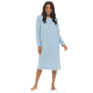 Ladies Nightie Polar Fleece Womens Nightgown Soft Feel Button Placket Sleepwear - Picture 1 of 5