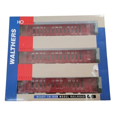 HO WALTHERS 932-34107 72' CENTERBEAM FLAT CAR 3-PK HAMPTON LUMBER OPERA RED  - Image 1 of 4