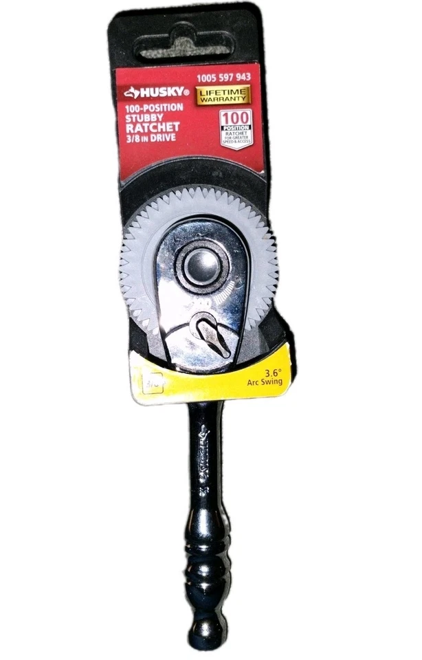 Husky Stubby Ratchet 3/8" Drive Socket Quick Release 100 Position Chrome NEW - Image 1 of 1