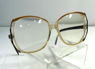 Vintage 1970s Eyeglasses Women's w/ Lens Large Clear Frames Gold & Brown Accents - Image 1 of 4