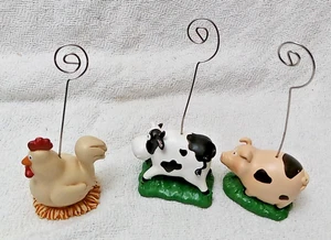 Set of 3 Resin Rooster Cow Pig Figurines Recipe Picture Card Holders Farm Animal - Picture 1 of 5