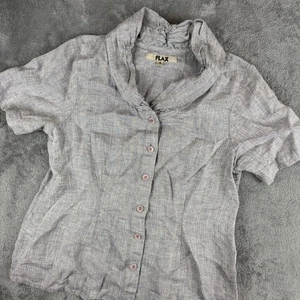 FLAX Shirt Womens Small Gray 100% Linen Button Front Short Sleeve Top Blouse - Picture 1 of 8