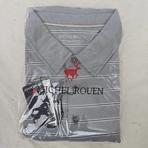 Michel Rouen Performance Golf Polo Shirt Light Gray Stripe Men’s XL Short Sleeve - Picture 1 of 6