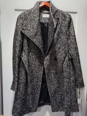Abrigo Chaqueta Calvin Klein Lana Espiga Negro/Blanco Talla S Pequeño NUEVO CON ETIQUETAS NUEVO Foto 1 de 4