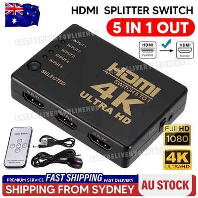 5 Port HDMI Splitter Switch Switcher Hub Box HDTV Ultra HD 4K 60Hz with Remote - image 1 of 4