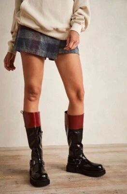 Free People Джеффри Кэмпбелл Тоби высокий езды кожаные ботинки черный коричневый 8,5 новый - Изображение 1 из 4