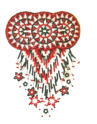 Hand Beaded 3 Circle Barrette w Star Fringe 4.5"x2.5" French Clip closure # 21 - Image 1 of 3