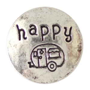 Dije de joyería HAPPY CAMPER con botones a presión - viajes - Wanderlust - aventura - RV - Imagen 1 de 4