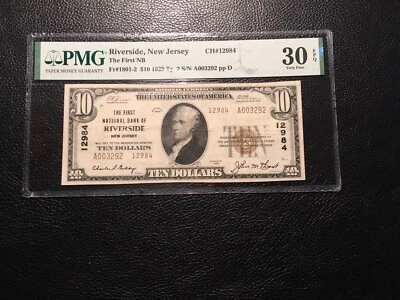 National Bank Note Riverside New Jersey PMG 30 Vf EPQ - Image 1 of 3