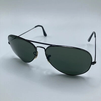 Vintage B&L RAY BAN Bausch & Lomb Aviator 62 14 140 Green Lens Black Metal USA - Image 1 of 4