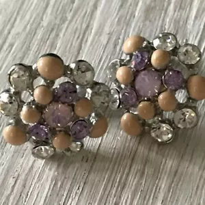Hübsche Vintage Cluster Ohrstecker. Diamanten und rosa Steine. Vintage Style. - Bild 1 von 5