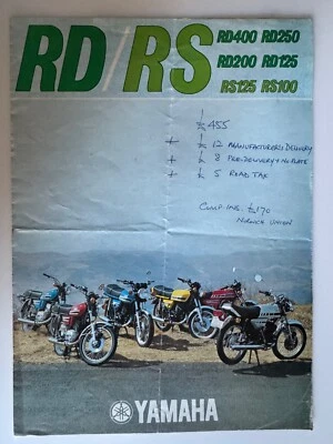 YAMAHA RD/RS ranges Motorcycle Sales Brochure 1976/77 - Image 1 of 4