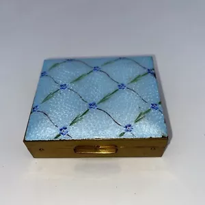 Vintage Blue Enamel And Gold Brass Tone Compact Mirror And lipstick holder - Picture 1 of 14