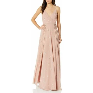 Jenny Yoo Dress Womens 6 Long Wrap Spaghetti Strap Wrap Ditsy Floral Blush Gown - Picture 1 of 9