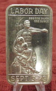 Día del Trabajo 1973 1 Troy Oz. Barra de plata .999 vintage Liberty Mint - Imagen 1 de 2