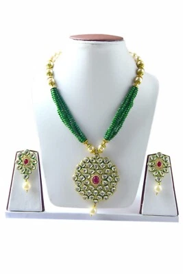 Necklace Set for Women Kundan Gold Plated Wedding Bridal Jewelry Green  Pearls - Image 1 of 4