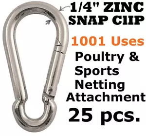 Carabiner Snap Clips 25pcs 1/4" Zinc D-ring Snap Hook Lock Clip Batting Cage - Picture 1 of 3