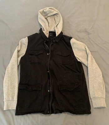 21MEN An American Brand Black/Gray Denim Jean Hoodie Size Large Full Zip/Button - Image 1 of 4