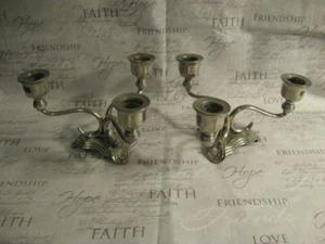 QUEEN CITY SILVER CO. PEWTER 3 LIGHT CANDLEHOLDER PAIR - Picture 1 of 1
