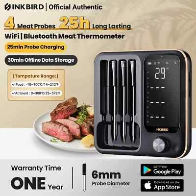 INKBIRD Kabellos Wlan Grillthermometer Fleischthermometer Sonden APP Ofen Grill - Bild 1 von 4