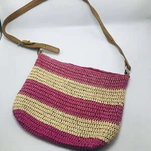Straw Studios Pink Stripe Bag Shoulder Hobo PoketBook  (TT) - Picture 1 of 4