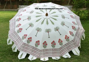 Indien Cotton Canvas Palm Tree Hand Block Garden Umbrella Beach Shade Umbrellas - Picture 1 of 4