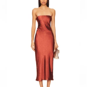 Neu mit Etikett More To Come Emma trägerloses Maxikleid schokoladenfarben Satin trägerlos Revolve S - Bild 1 von 8