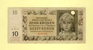 BÖHMEN & MÄHREN 10 KORUN 1942 P-8a F++ PROTEKTORAT BÖHMEN UND MORAVIEN - Bild 1 von 2