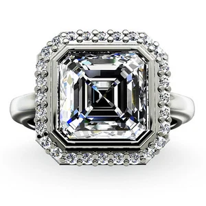 GIA Certified Asscher Cut Platinum Diamond 3.00 Carat Engagement Ring - Picture 1 of 1