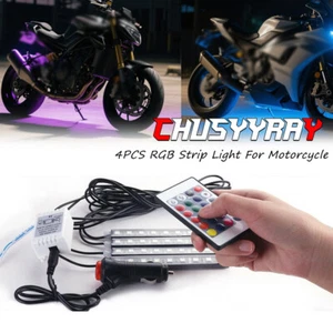 4Pcs Motorcycle RGB LED Neon Under Glow Lights Strip Kit With Remote Control US - Picture 1 of 13