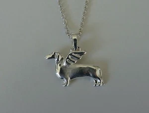 X 4 Sterling Silver Smooth Dachshund Angel Pendant - Picture 1 of 6