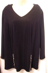 Caren Desiree Women's Black Evening Crystals Top Formal Stretchy Blouse Plus 16 - Picture 1 of 3