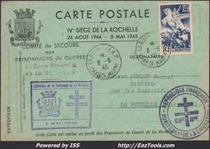 FRANCE CP AVEC GRIFFE LIBERATION DE LA FORTERESSE DE LA ROCHELLE DU 08/05/1945 - Picture 1 of 2
