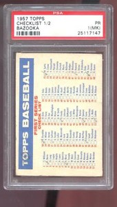 1957 Topps Checklist 1 / 2 First Series Bazooka PSA 1 (MK) Graded Baseball Card